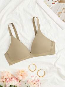 1 pieza Sujetador cómodo y inalámbrico con copa suave y sólida para mujer, estilo en V - Verde Lima - Ver 3