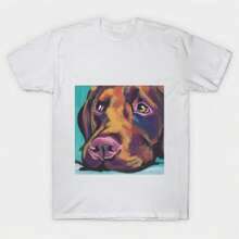 Chocolate  Retriever Dog Bright Colorful Pop Dog Art T-S1Hirt 100% Cotton Uni T-S1Hirt - PI1Um C1Asual And Comfortable Fit - Blanco - Ver 1