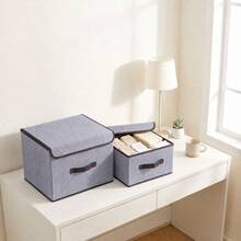 2 Foldable Fabric Organizer Boxes With Lids Home Clothing - Grey - View 6