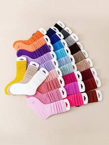 12 Pairs Kids Casual Solid Color Socks, Kids Over-The-Knee Socks, Kids Fuzzy Socks, Girls Candy Color Sweet Princess Socks, With Stacked Effect, Breathable Comfortable Soft Skin-Friendly, With Fuzzy Feel, Suitable For 1-16 Years Old Children To Wear, Suitable For Girls Daily Outings, Suitable For Back To School Season/Back To School Season, Suitable For Travel Wear, Suitable For Party Wear - Multicolor - View 5