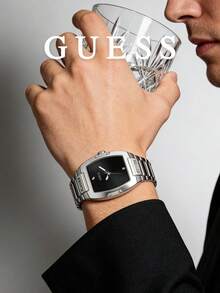Guess Men's Quartz Watch Silver Tone Tonneau Case Black Dial Stainless Steel Bracelet Minimalist Dress Watch for Office Business Meeting Formal Dinner Date Night Casual Errands Ideal Gift for Him on Birthday Graduation Promotion Holiday Perfect for Sleek Modern Professional Style Enthusias Promotion Holiday Perfect for Sleek Modern Professional Style Enthusias - 銀色 - 查看 3