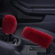 2 piezas Funda de freno de mano y funda de perilla de palanca de cambios de peluche, piel sintética suave, apta para transmisión manual, accesorios universales para automóvil - Unitalla - Ver 11