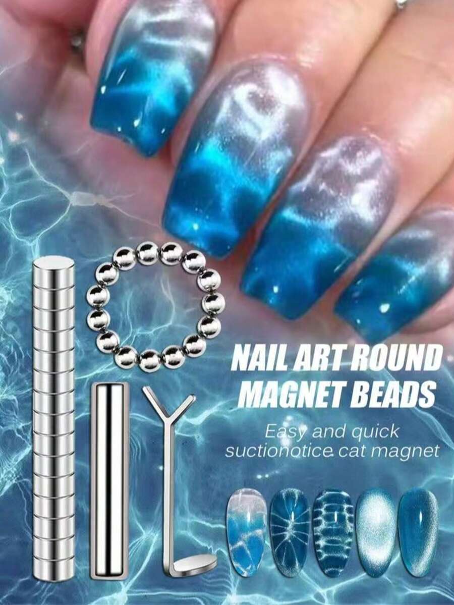 Cat Eye Nail Art Magnet, Cat Eye Gel Nail Polish Magnet, Ice Flower Water Ripple Nail Art Magnet, Detachable Strong Cylindrical Magnet, Professional DIY Nail Art Shiny Effect Accessory, Salon Nail Art Tool Strong Small Round Magnet, Easy Magnet Installation, Suitable For Nail Art Enthusiasts And Beginners - Multicolor - View 1