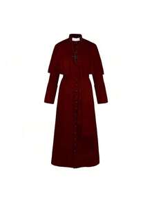 Cosplay Clothing - Solid-color Burgundy Priest's Robe (with Cross Included) - View 4