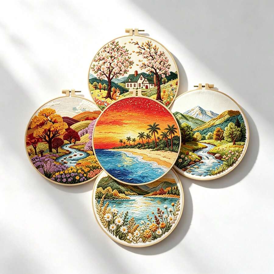 Kit de bordado DIY de paisaje natural, incluye aro de bordado, decoración hecha a mano, regalo de decoración del hogar