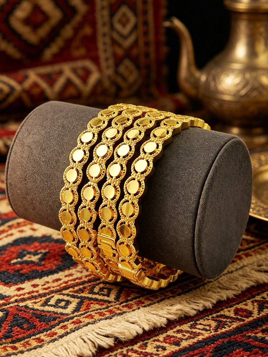 1/4Pcs Geometric Texture Bracelet, Stackable Middle Eastern Style Women's Wristband