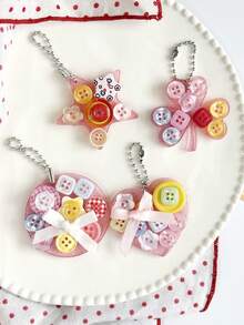 1 pieza Colgante de botón acrílico creativo con llavero de trébol de cuatro hojas, estrella, corazón, accesorio de bolsa de regalo, encanto dulce Y2K estilo retro con cuentas - Multicolor - Ver 5