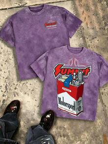 Summit Motorsport Spark Plug Retro Car Culture Oversized Graphic Tee, Oversize Men Cotton Crew Neck Streetwear Summer Top - 紫色 - 查看 10