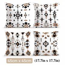 4pcs Bohemian Geometric Pattern 4-Piece Set Single-Sided Printed Throw Pillow Sofa Covers - Peach Skin Velvet Pillowcases, Decorative Pillowcases Suitable For Living Room Sofa Bedroom, Pillow Inserts Not Included - Multicolor - View 11