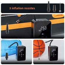 Portable Car Tire Inflator Pump, Rechargeable Electric Air Compressor With Digital Pressure Gauge And LED Light, Fast Inflation For Car, Motorcycle, Bicycle And Sports Balls, 11.1V/DC12V 1300mAh - Black - View 10