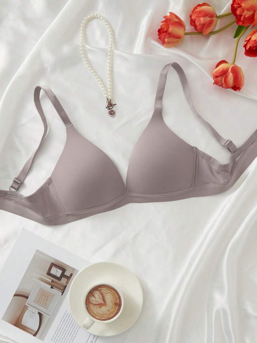 1pc V-Style Lady's Comfortable Wireless Soft Cup Solid Underwear Bra - Dusty Purple - View 1