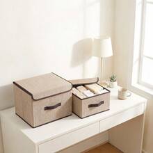 2 Foldable Fabric Organizer Boxes With Lids Home Clothing - Coffee Brown - View 6