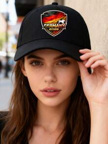Germany 2026 Football  Print, Black Baseball Cap With National Flag Design, Unisex Adjustable Baseball Cap Hat For Men Women Machine Washable Out - 黑色 - 查看 2