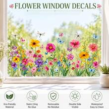 Anti-Collision Window Stickers, Double-Sided Floral Glass Stickers, Glue-Free Static Removable Wildflower Decorative Stickers Suitable For Windows, Mirrors, Bathroom Decor - Bird-proof Window Stickers - View 1