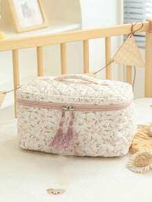 Large Capacity Floral Quilted Cosmetic Bag, Portable Cute Flower Travel Pouch Make Up Bag Toiletry Bag Makeup Storage Holiday Essentials - Multicolor - View 13