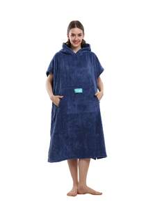 Absorbent Surfing Cloak, Unisex, Quick-Dry Towel Changing Cloak With Hood, Adult Size, Beach Surfing Swimming Robe - Dark Blue - View 5