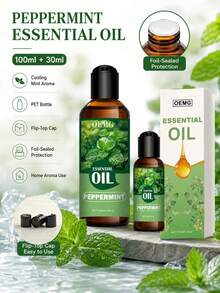 1pc 100ml/3.4 Fl Oz Mint Essential Oil, 30ml/1.0 Fl Oz Long-Lasting Fragrance, Suitable For DIY, Aromatherapy, Humidifier, Reed Diffuser, Candle Making, Scented Crystals, Father's Day Gift - Peppermint Essential Oil - View 4