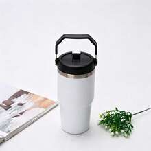 1/2 bình nước bằng thép không gỉ có nắp lật, ống hút và tay cầm, đáy phẳng chống rò rỉ, cốc giữ nhiệt hai lớp có thể tái sử dụng, cốc du lịch di động, vừa với giá đỡ cốc trên ô tô. - trắng - Xem 9