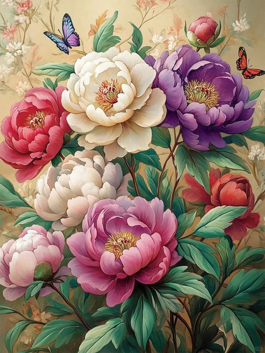 1 pièce Kit de peinture de diamant DIY - Floral, Décoration d'intérieur, Plein forage, 30*40cm/40x50cm - Ensembles - Voir 1