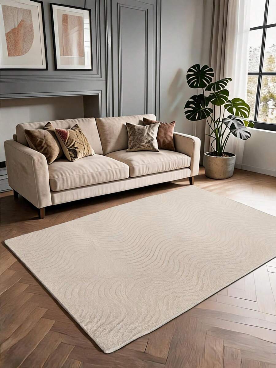 Washable Non-Slip Decorative Thin Carpet Without Tassels, Suitable For Living Room, Kitchen, Hallway, Bathroom, Size 40x60 - 200x900 Cm - Krem - View 1