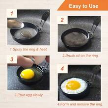2pcs Silicone Handle Egg Rings, Egg Molds, Fried Egg Shaper Rings, Round Molds For English Muffins - Baking Cooking Molds, Suitable For Burgers, Breads, Eggs, Fried Eggs And Pancakes. Diameter 9cm/3.54inch Or 15cm/5.9inch Or 7.5cm/3inch - Black - View 5