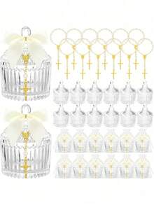 6 Sets Crystal Candy Bowl Baptism Gifts With 6 Cross Rose Baptism Decorations, Wedding Baby Shower First Communion Party Supplies (White) - Multicolor - View 1