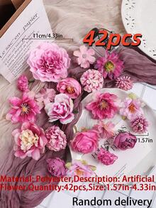 21/42pcs Rose Red Artificial Flowers/Faux Flower Material Pack, Suitable For Home Decor, Graduation Ceremony, Wedding, Party Decoration. Valentine's Day, Mother's Day Gift, Flower Box Material, New Year Decoration. - Hot Pink - View 8