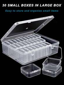 30pcs Transparent Plastic Storage Boxes With Lids, Mini Square Jewelry Organizer Boxes, Durable Clear Design For Earrings, Rings, Beads, Cosmetics, Craft Supplies, Desktop & Home Storage Containers - Multicolor - View 9