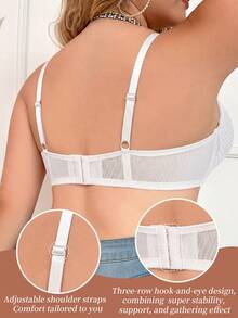 mimilemon Plus Size Women's White Lace Padded Bra - Breathable & Comfortable, Cross-Back & Wide Strap Design For Lift - White - View 3
