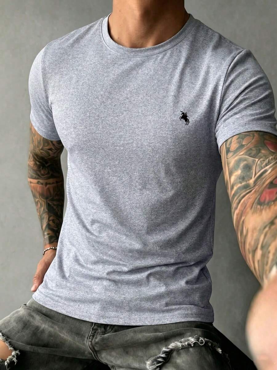 Father's Day Gift Men's Casual Versatile Everyday Commute Simple Printed Short Sleeve T-Shirt, Spring/Summer - Grey - View 1
