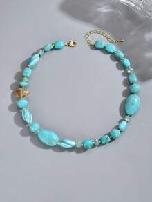 1pc Women's Vacation Style Crystal Beaded Necklace, Suitable For Summer Vacation Wear - Multicolor - View 8
