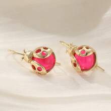 Fashionable Retro Red Bead Insect Shaped Pendant Earrings, Women's Handmade Jewelry, Suitable For Travel And Vacation - Two-color - View 3