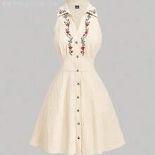 Yunuo Menswear  Vestido con hombros descubiertos bordado a mano en estilo bohemio, 100% algodón - Estilo occidental, vintage de los 70, lindo, para citas, fiestas, uso en verano y primavera, vacaciones, picnics, festivales, cumpleaños - Albaricoque - Ver 3
