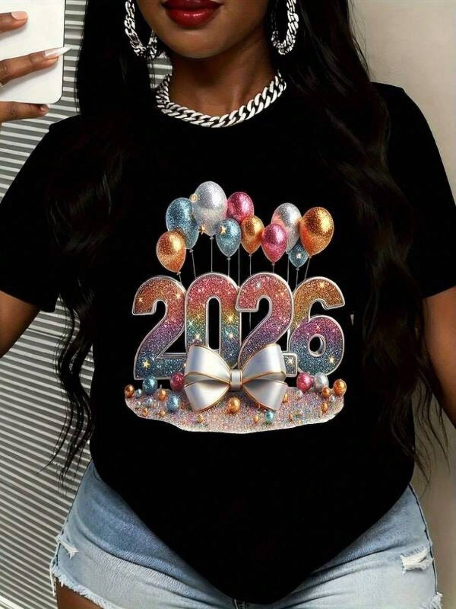 2026 Dam- och Herr-T-shirt med Discos-tryck, 2026 Nyårsfirande T-shirt med glitterballonger, festdesign, avslappnad damtopp, modeplagg, perfekt present till högtider och festiviteter, storlek 2Y-10Y, S-XXXL, damtoppar, herrkläder, barnkläder för pojkar, t-shirts för tonårspojkar, T-shirt för mellanstadietjejer, perfekt present till skolans sista dag och Miljödagen, fars dag, matchande kläder för föräldrar och barn. - Svart - Visa 1