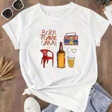 NEW Printed T-Shirt For Men And Women "Let's Have A Drink" 100% Cotton - Unisex Urban Vintage Style, Short Sleeve Crew Neck T-Shirt - 白色 - 查看 7