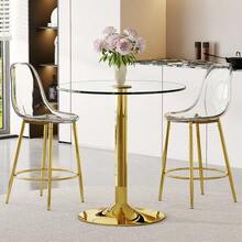 Flexible Bar Set: 89 Cm Glass Table + Bar Stools With A Floating Design – Specially Designed For European Open-Plan Kitchens. Metal Frame With Comfortable Footrest. - Gold - View 2