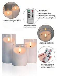 3 piezas Luces de velas sin llama con control remoto y temporizador, velas LED de deseos, alimentadas por batería, luces de atmósfera romántica, luces de velas LED electrónicas sin humo, luces de decoración navideña de luz cálida, adecuadas para Navidad, Día de San Valentín, Halloween, Día de la Madre, Día de San Valentín, atmósfera festiva, mesa de comedor, arreglo de atmósfera del hogar, decoración de escritorio y encimera, propuesta de confesión, fiesta de cumpleaños - transparente - Ver 11