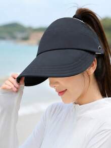 1pc Summer Wide-Brimmed Sun Hat For Women, UV Protection, Face-Shielding, Outdoor Cycling Non-Flip Foldable, With A Mesh Top For Ponytail Ventilation. - Multicolor - View 5