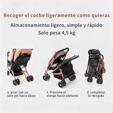 Carriola para Bebé Plegable y Ligera con Charola, Carriola de Paseo con Asiento Reclinable y Toldo, Cochecito Portátil para Viaje - Caqui - Ver 4