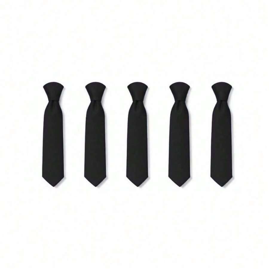 Set Of 5 Light Gray Formal Ties For Groomsmen, Weddings, Events, And Conferences - 黑色 - 查看 1