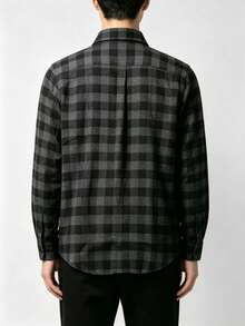 Men's Long-Sleeved Checkered Dress Shirt - Grey - View 2