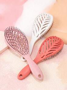 1pc Leaf-Shaped Hair Comb, Double-Sided Detangling Styling Comb, Back With Curl Teeth Design, Hollow Ventilated Hair Brush, Suitable For Curly, Wavy And Straight Hair, Fast Drying Hair Care Tool, Portable Daily And Travel Hair Accessory, Curly Hair Comb - Curling Comb - View 1
