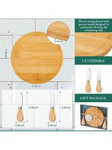 12/6 Sets  Shower Bridal Game Prizes For Winners Round Cheese Board Set Wood Mini Charcuterie Board With Knives And Forks Thank You Card With Gift Box For Guests Wedding - View 3