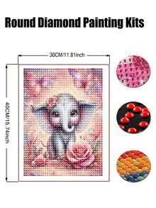5D Diamond Painting Kit Cute Elephant With Pink Roses And Butterflies - Full Round Drill Diamond Art For Adults, DIY Rhinestone Embroidery Cross Stitch For Home Wall Decor - round diamond - View 6