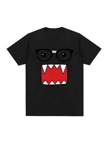 Camiseta estampada, camisetas de algodón con gráficos, tallas grandes, cuello redondo de dibujos animados, manga corta, camisetas divertidas y humorísticas de Domo Kun para hombre, camisetas casuales de algodón para hombre, camisetas Harajuku de manga corta, camisetas de gran tamaño, ropa de calle, Y2K, camisa de gran tamaño para hombre, camiseta de verano, camisa adecuada. - Rojo - Ver 1
