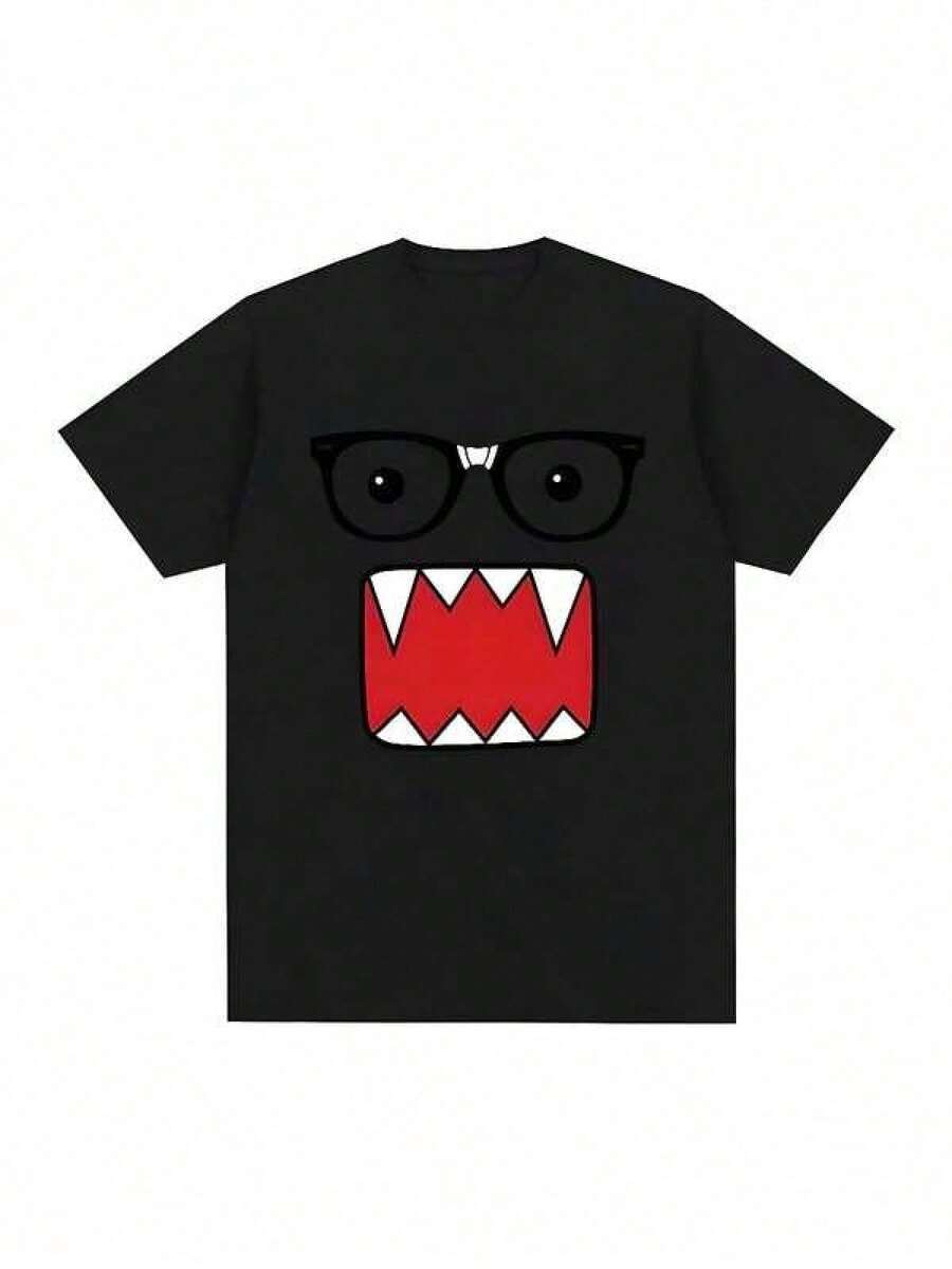 Camiseta estampada, camisetas de algodón con gráficos, tallas grandes, cuello redondo de dibujos animados, manga corta, camisetas divertidas y humorísticas de Domo Kun para hombre, camisetas casuales de algodón para hombre, camisetas Harajuku de manga corta, camisetas de gran tamaño, ropa de calle, Y2K, camisa de gran tamaño para hombre, camiseta de verano, camisa adecuada. - Rojo - Ver 1