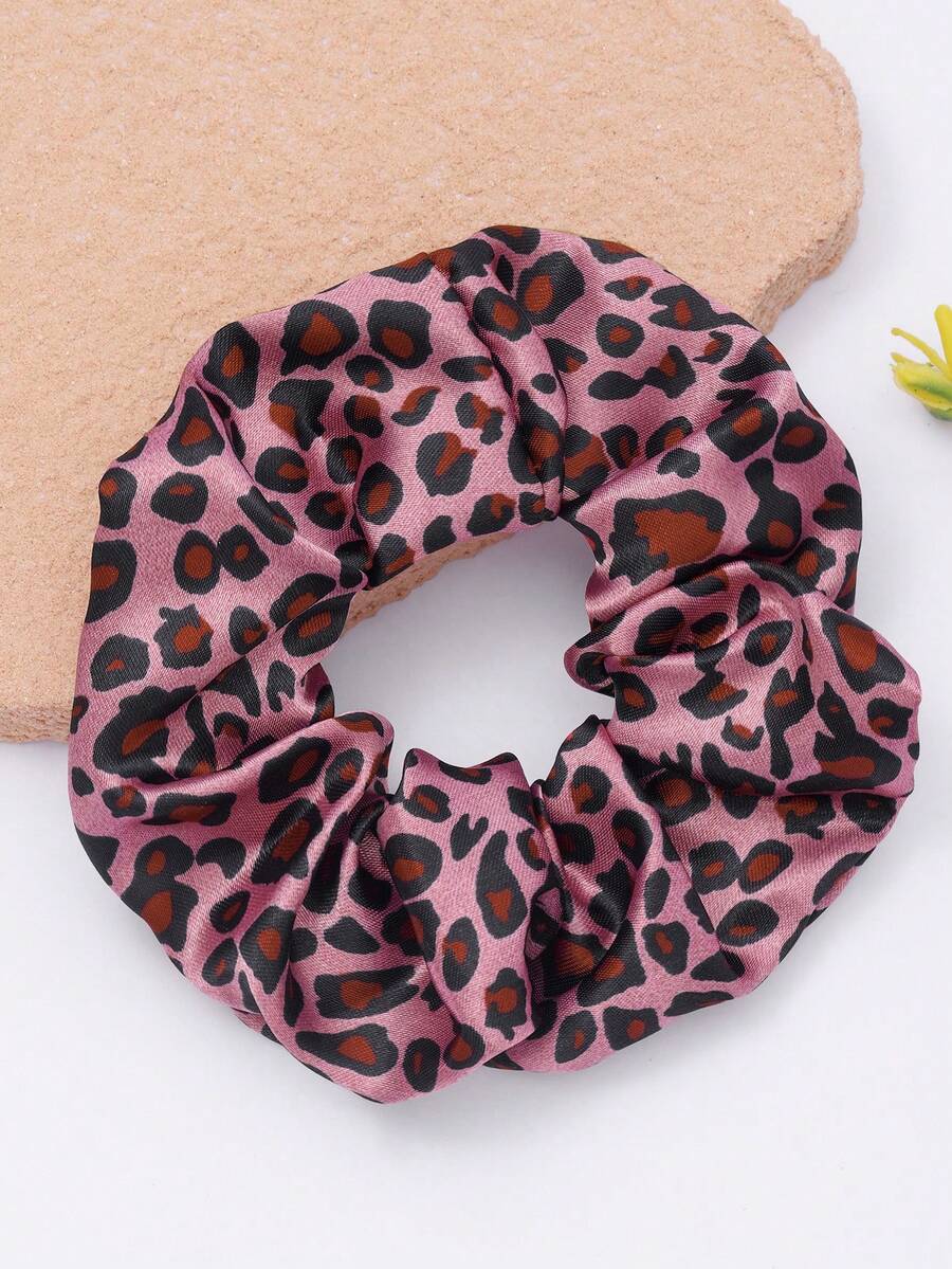 1pc Leopard Print Wide Edge Daily Wear Women Hair Scrunchie Ponytail Hair Ties Elastics Rubber Bands - Multicolor - View 1