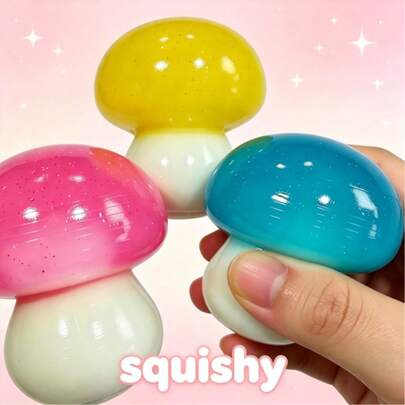 Squishy Crystal Mushroom Squeeze Toy - Realistic Mushroom Squeeze Toy - Malt Mushroom Squeeze Toy - Pink Mushroom - Blue Mushroom - Yellow Mushroom - TPR Stress Relief Squeeze Toy - Cute Mushroom Squeeze Toy - Gift For Men - Gift For Women - Perfect Gift - Birthday Gift