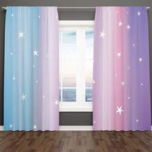 2Pcs Curtains 2D Flat Gradient Background With Light Blue To Light Purple Transition Vertical Pink White Stripes And Scattered White Stars Of Different Sizes For Whimsical Dreamy Composition Window Drapes For Bedroom Room Decor Decoration Window Treatment. - 2pcs - 查看 7