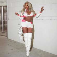 Women's Fashion Sexy Streetwear Two-Piece Set,  Matching Outfit For Night Out, Party, Club & Daily Street Style - Blanco - Ver 4